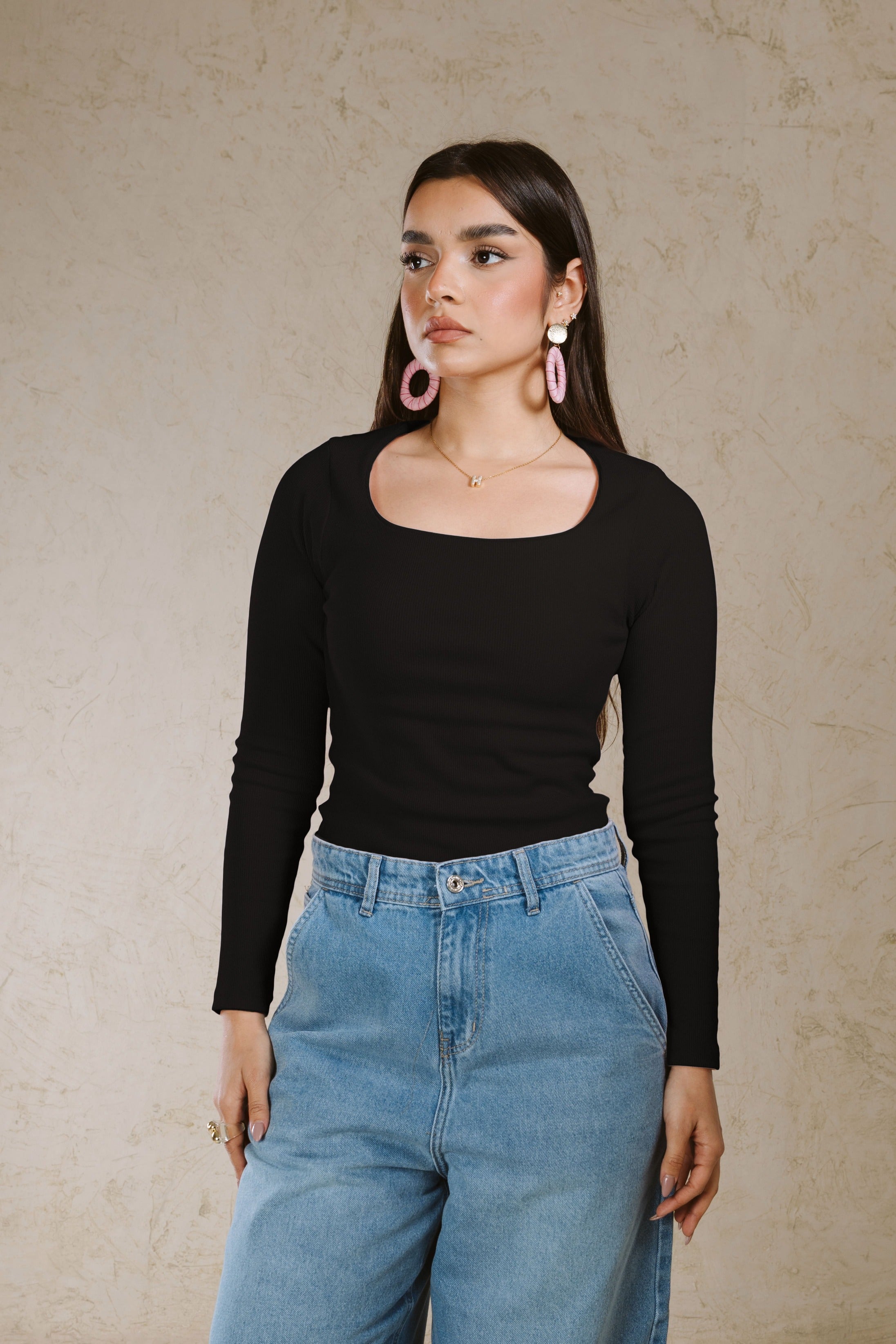 SQUARE NECK BASIC TOP LINED