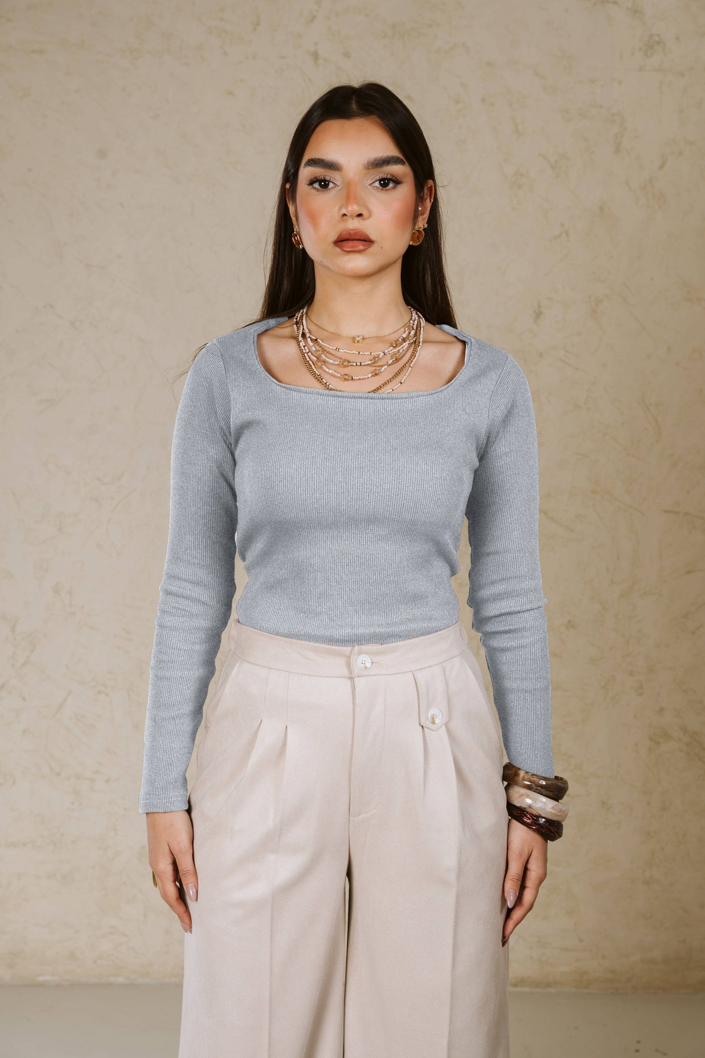 SQUARE NECK BASIC TOP LINED