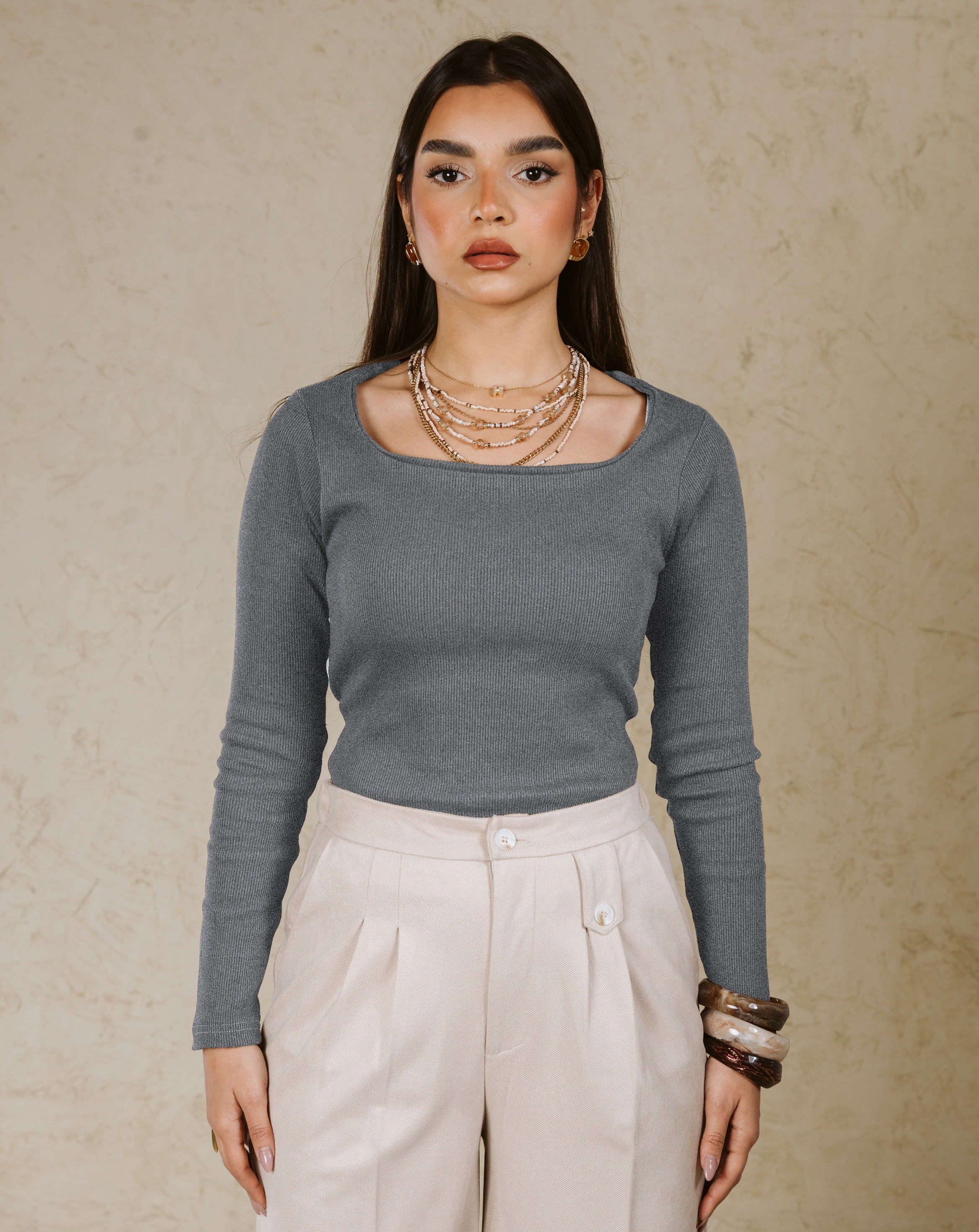 SQUARE NECK BASIC TOP LINED