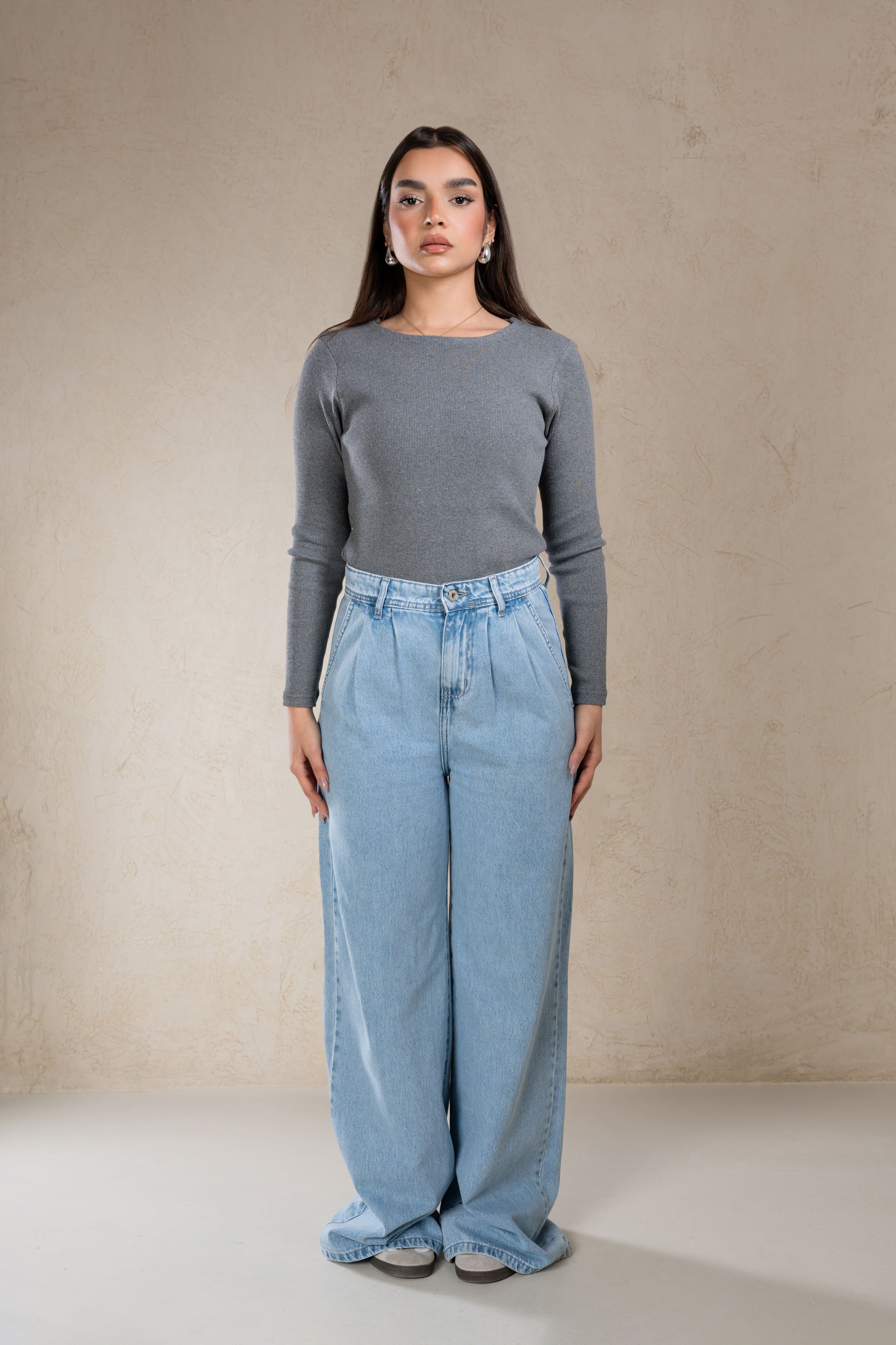 PLEATED WIDE LEG BLUE