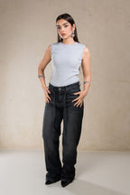 WIDE LEG WITH BELT DARK GREY