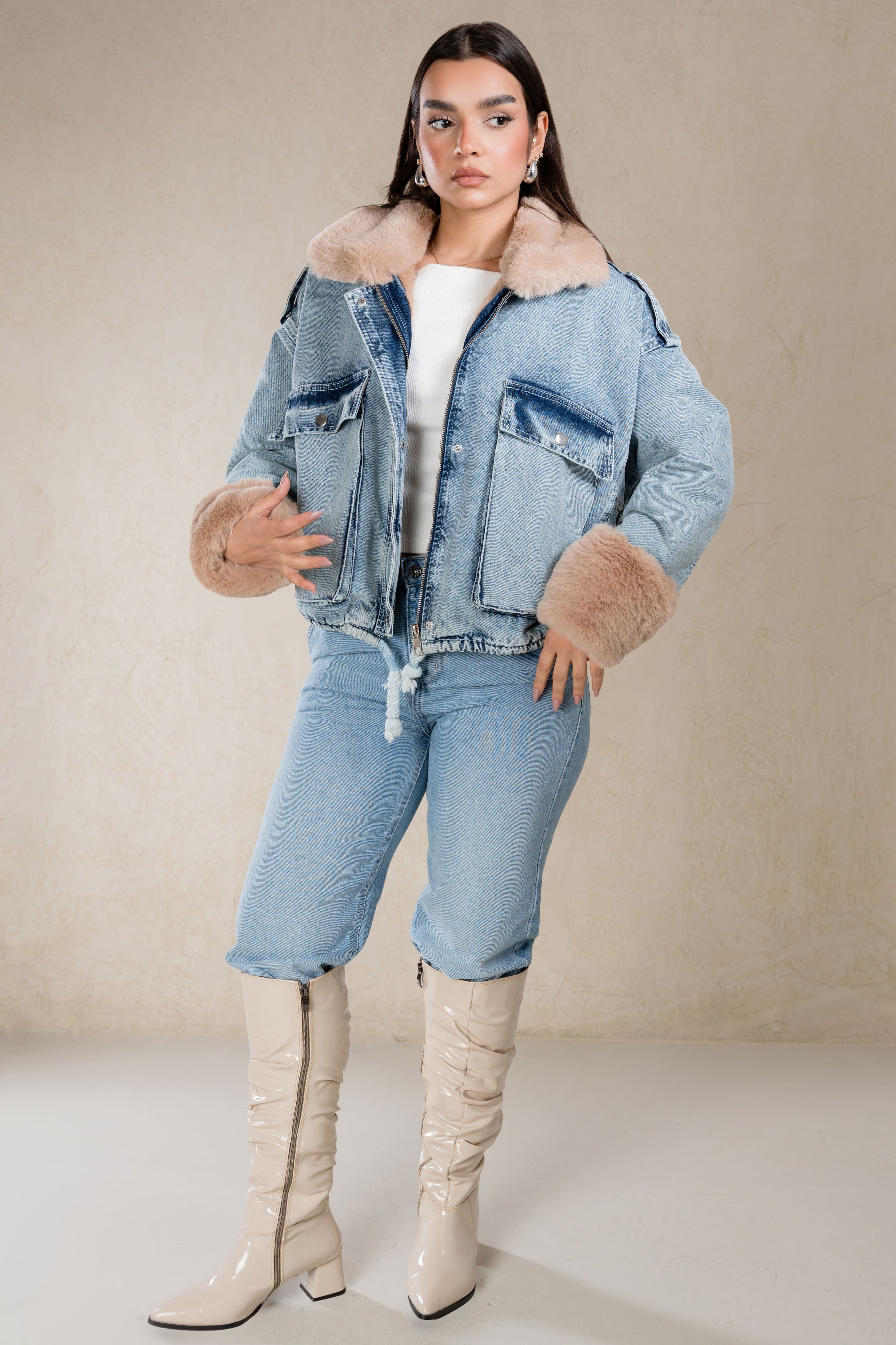DENIM JACKET WITH FUR