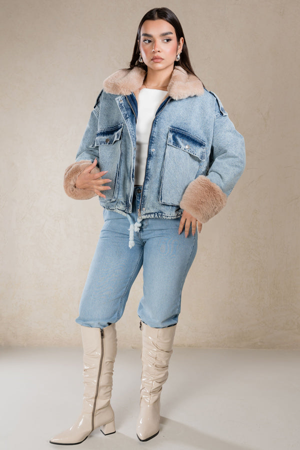 DENIM JACKET WITH FUR