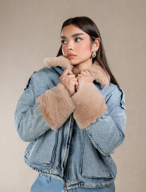 DENIM JACKET WITH FUR