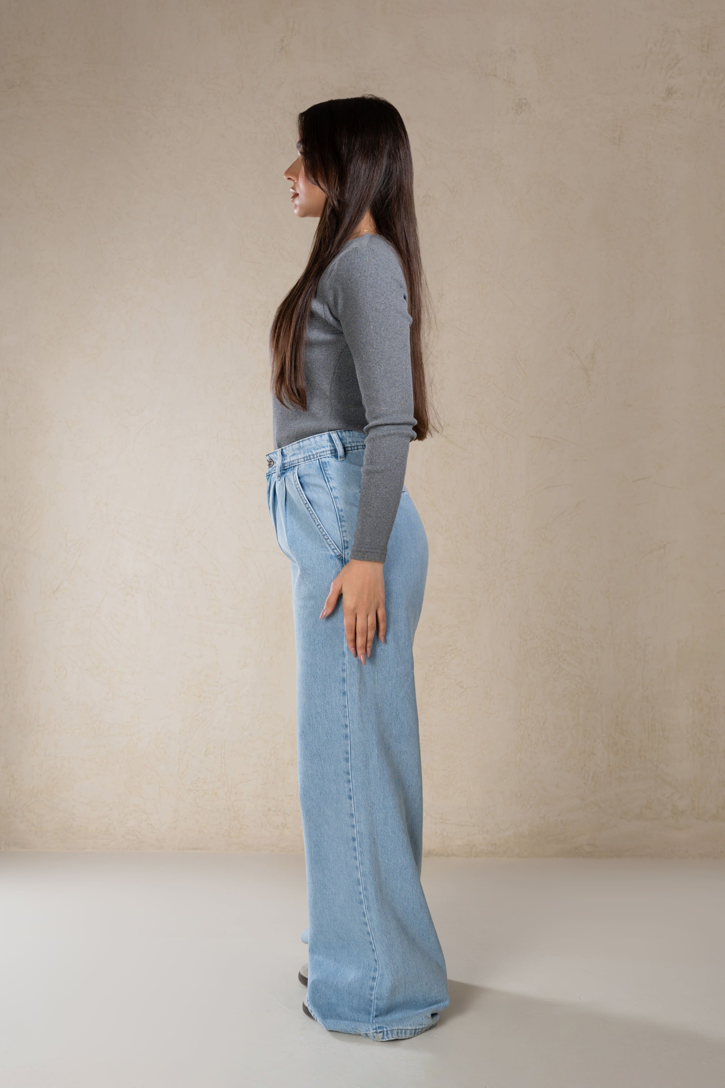 PLEATED WIDE LEG BLUE