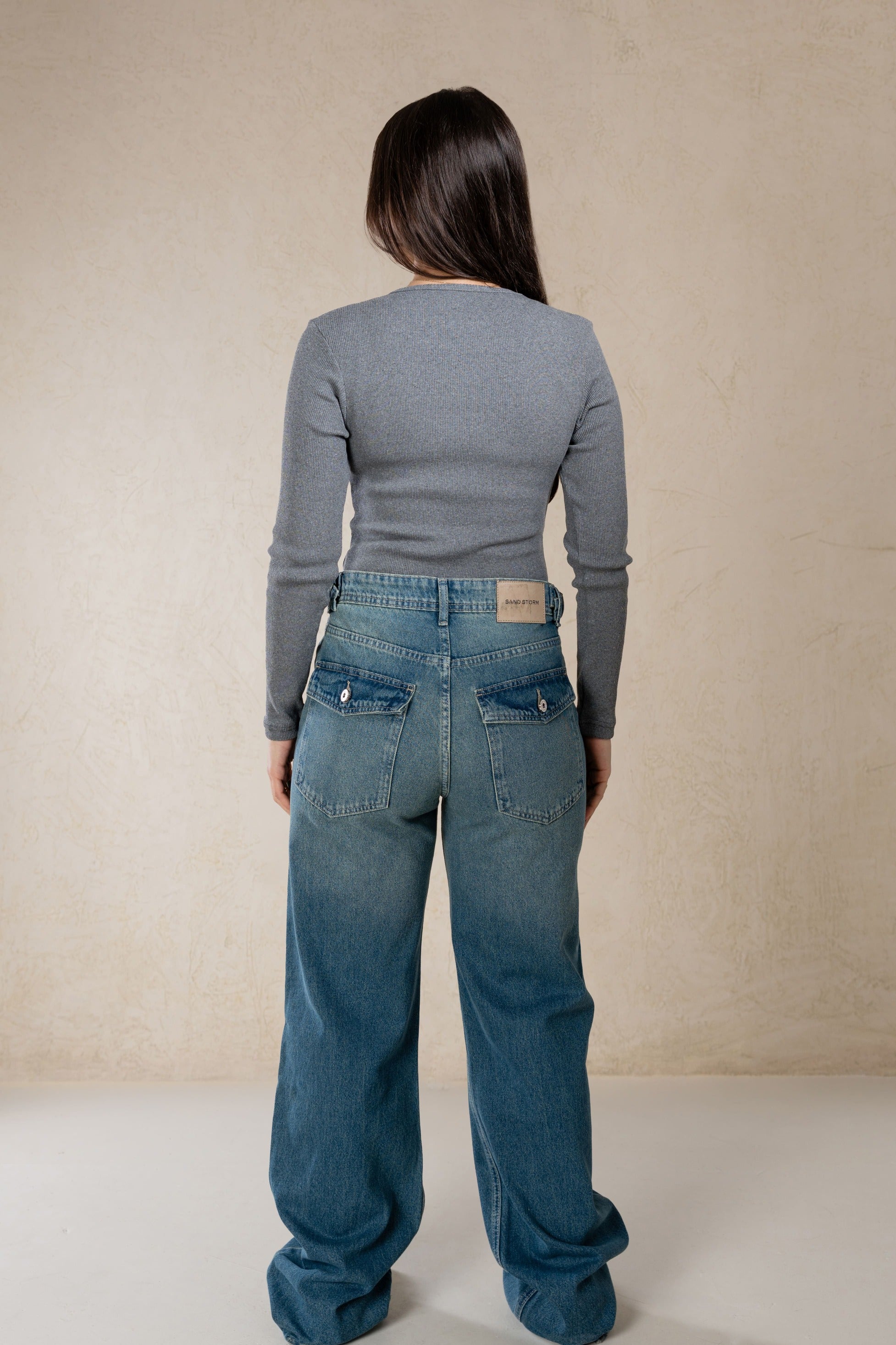 WIDE LEG FLAP POCKET DIRTY BLUE