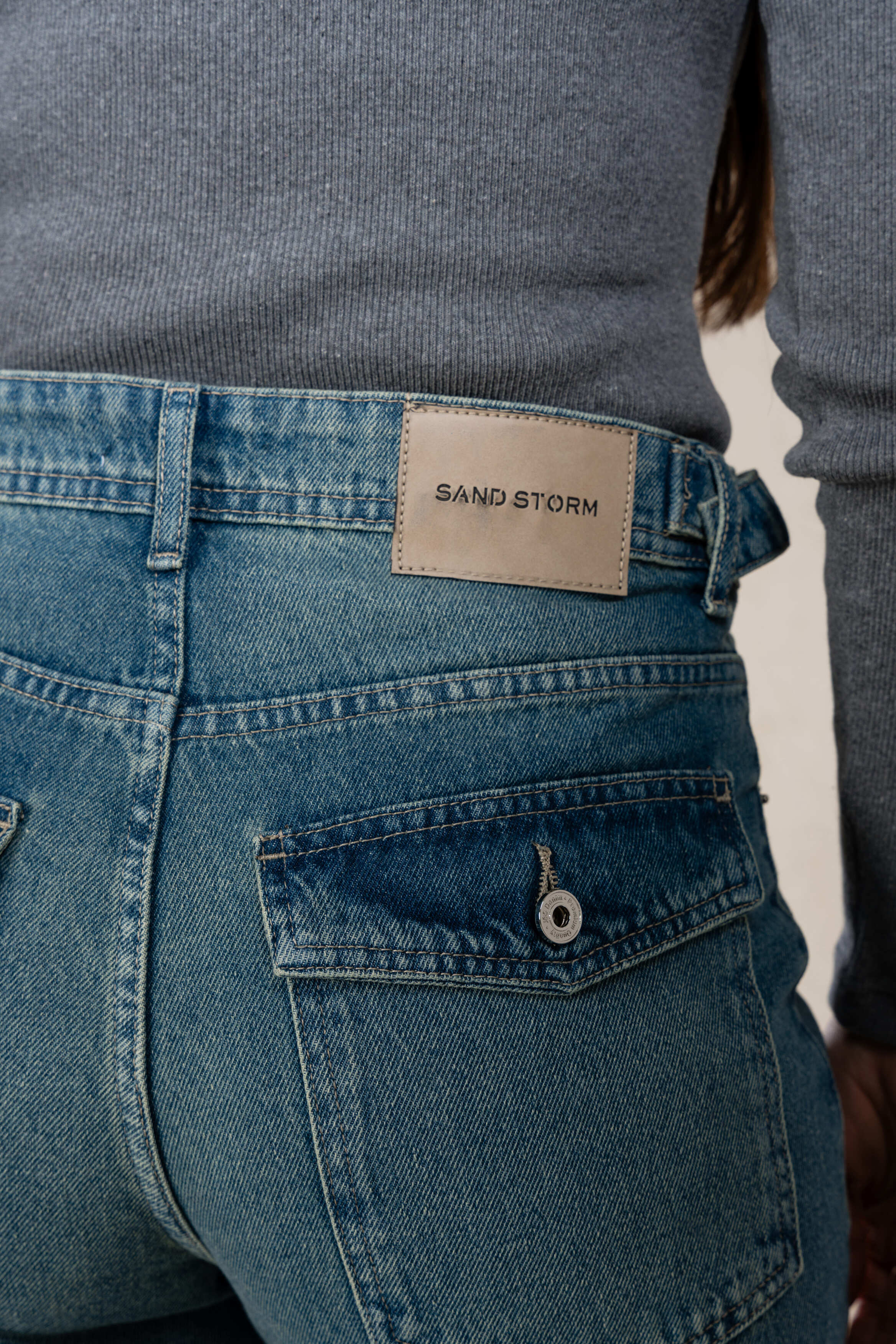 WIDE LEG FLAP POCKET DIRTY BLUE