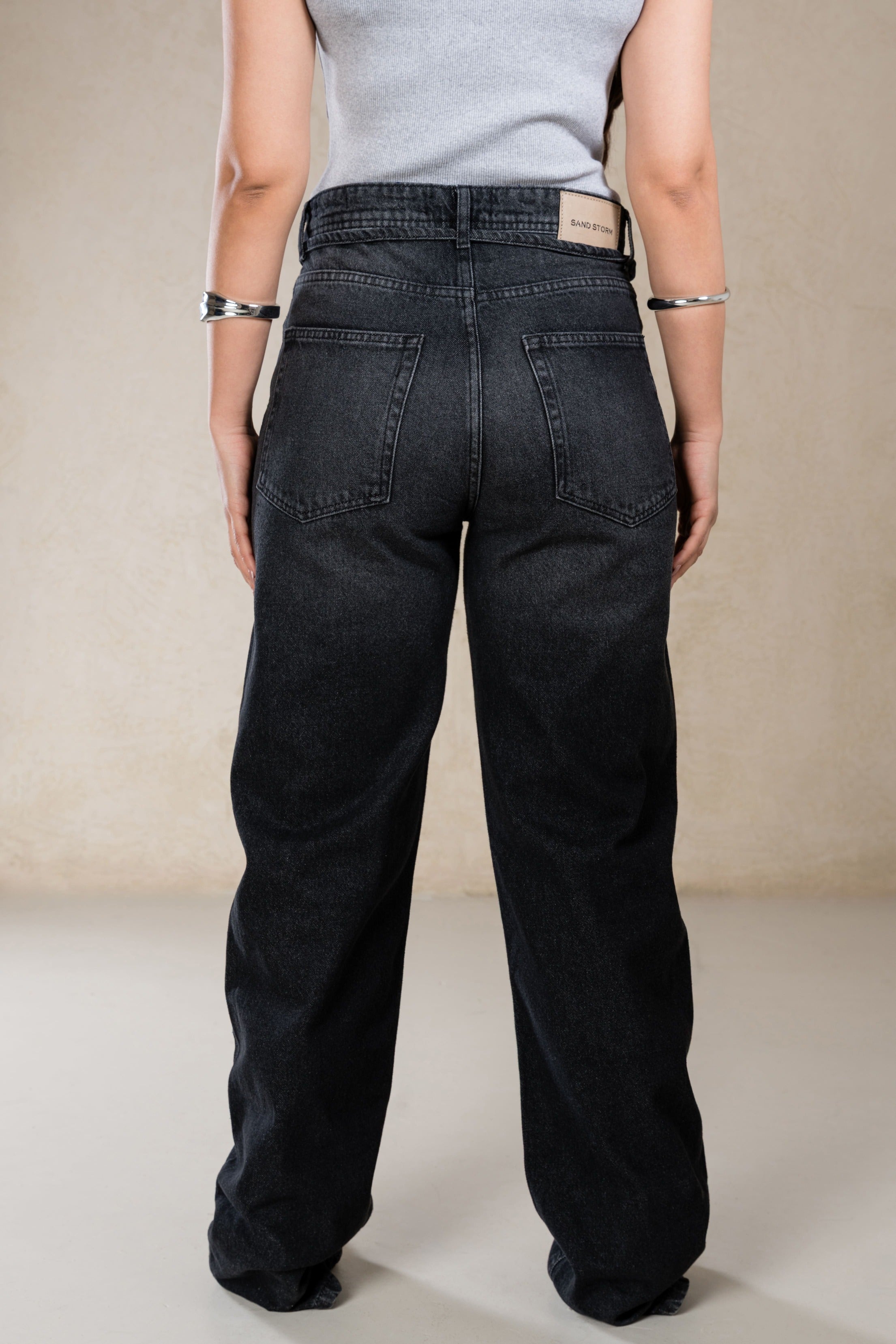 WIDE LEG WITH BELT DARK GREY