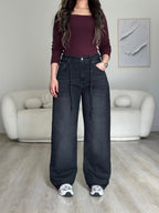 Wide-Leg With Belt Dark Grey