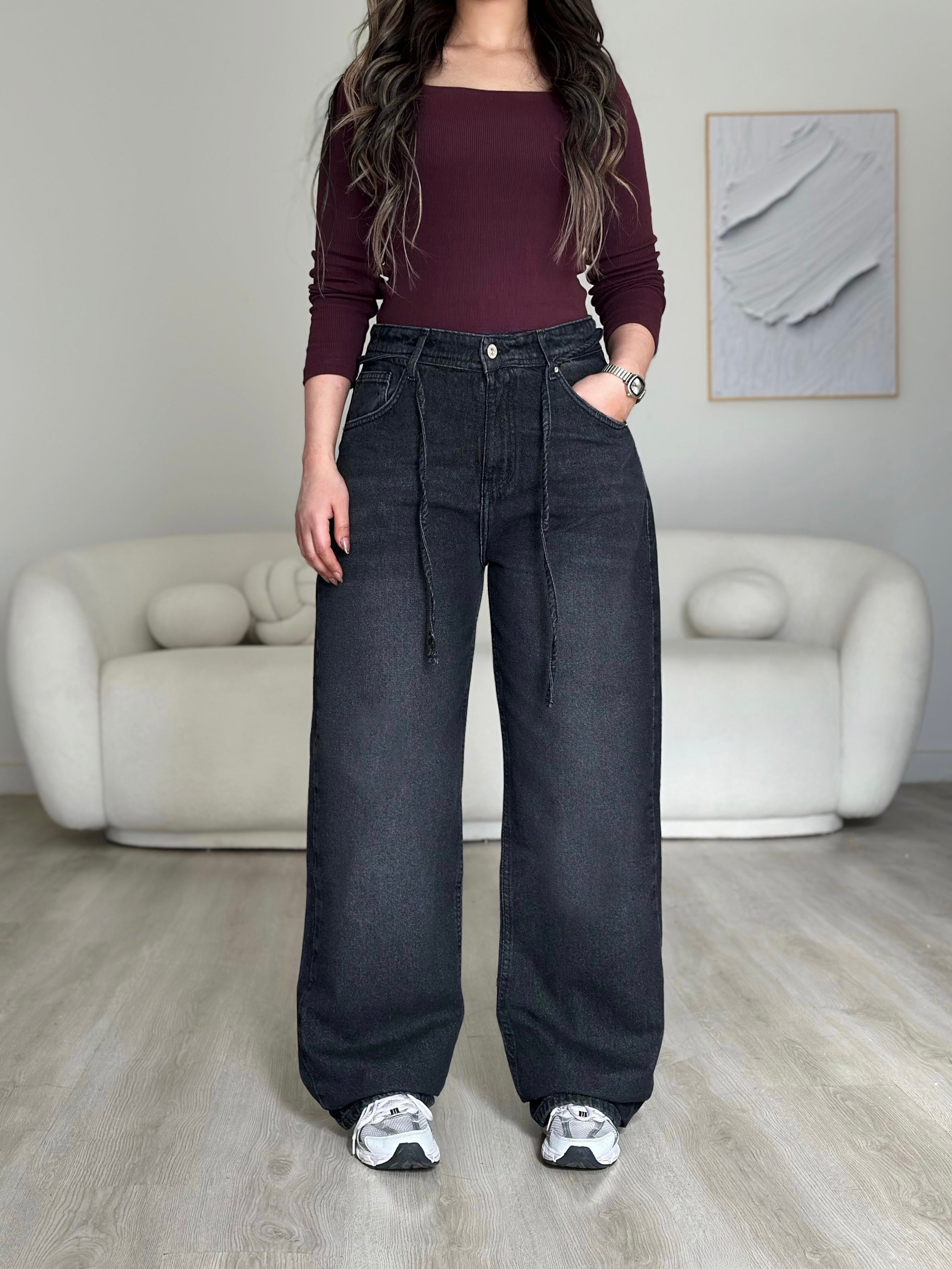Wide-Leg With Belt Dark Grey