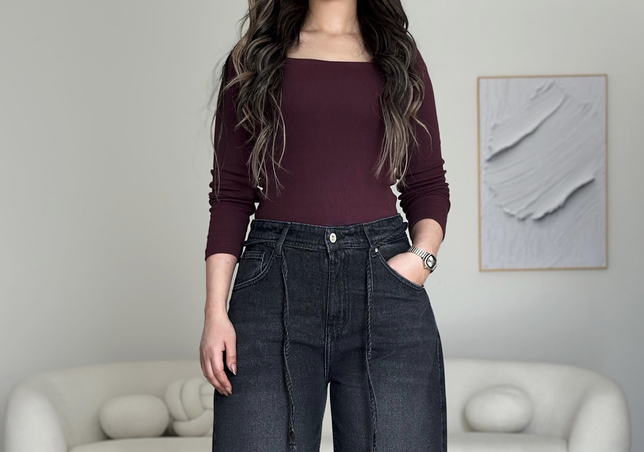 Square Neck Basic Top Lined